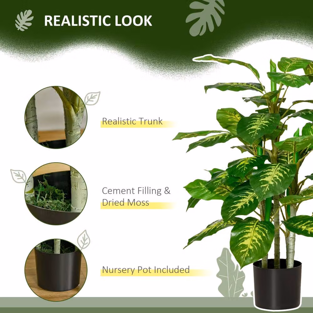 STILVORA Set of 2 Green Artificial Tropical Potted Plants in Black Concrete Pots – 5