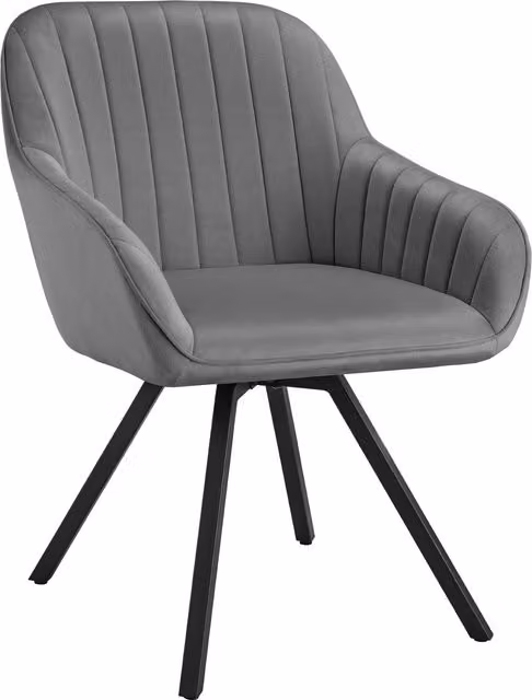 tectake Grey Velvet Swivel Armchair with Tub Design and Armrests – 7