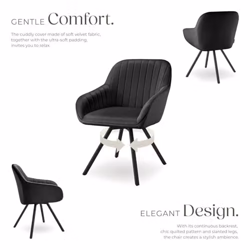 tectake Black Velvet Swivel Armchair with Metal Frame and Foam Padding – 5