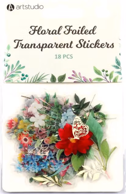 Art Studio Floral Foiled Transparent Multicolour Paper Stickers