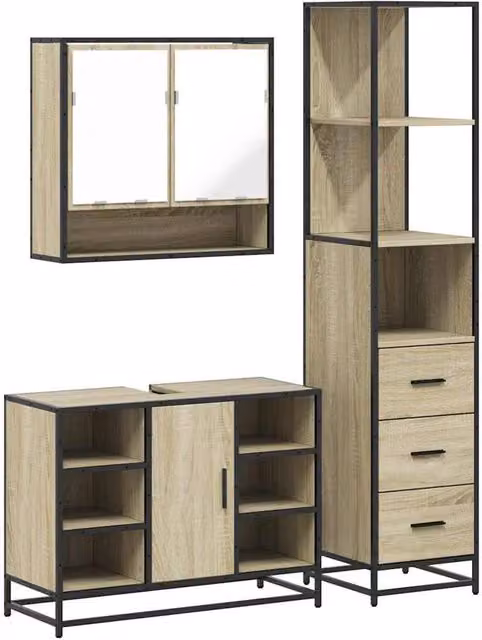 Berkfield Home 3-Piece Industrial Bathroom Furniture Set in Sonoma Oak and Brown – 1