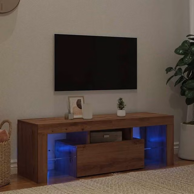 Berkfield Home TV Cabinet in Artisan Oak Brown with LED Lights, W/D/H: 120 x 36.5 x 40 cm – 1