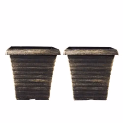 Thompson & Morgan Biscotti Square Patio Pot Planter in Bronze and Black Finish, Diameter: 23 cm – 1