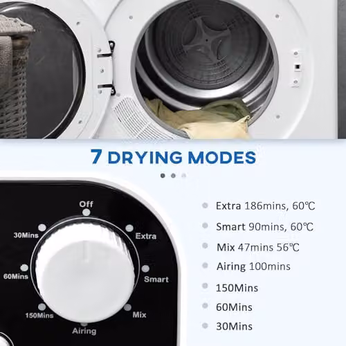 HOMCOM 6kg Vented Tumble Dryer, Freestanding, Wall Mounted or Stackable, White – 3