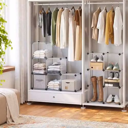 AMOS 16 Pair Interlocking Cube Shoe Storage Rack Organiser with Back Panels in White – 2