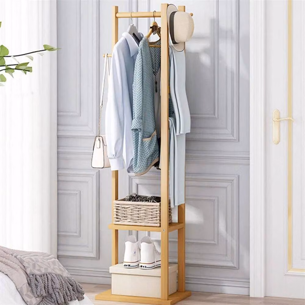 EONLION Bamboo Garment Rack and Coat Stand in Brown, W/D/H: 50 x 50 x 155 cm – 3