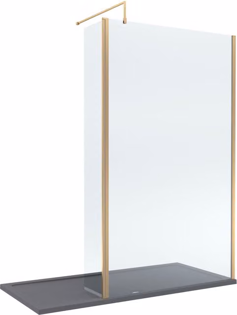 Balterley 8mm Glass Walk-In Wetroom Screen with Return and Tray, Brushed Brass, W/D/H: 1700 x 800 mm