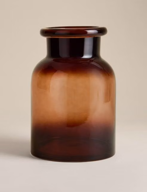 M&S Large Brown Smoked Glass Roll Top Apothecary Vase