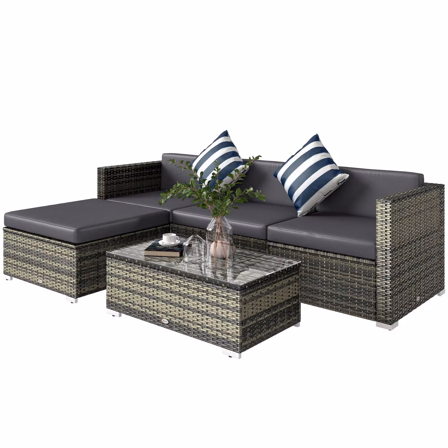 OUTSUNNY 5 Piece Grey Rattan Wicker Sectional Sofa Set with Cushions – 2