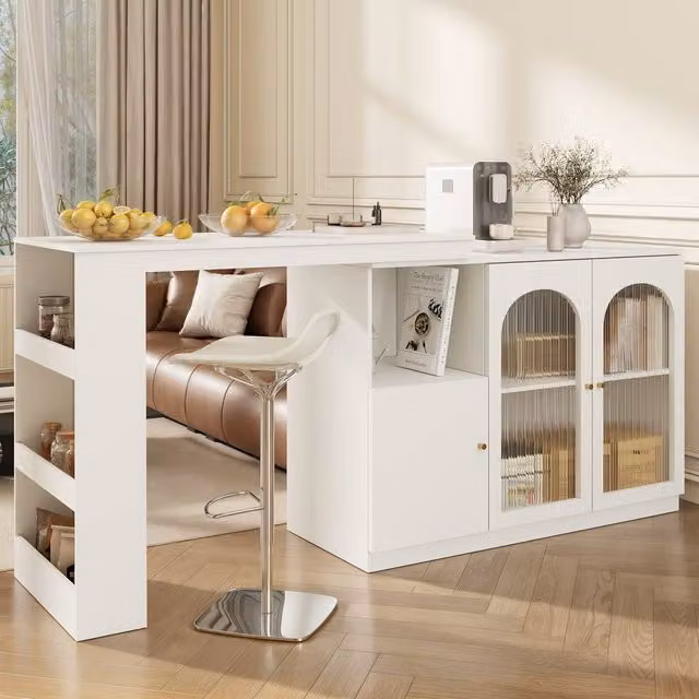 ModernLuxe Rotating Bar Cabinet with 3 Glass Doors and Internal Shelves in White, W/D/H: 120 x 40 x 97 cm