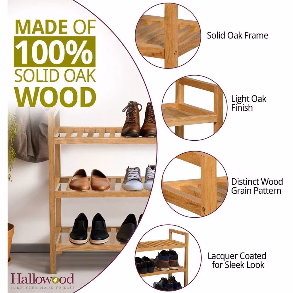 FORGEVIO 3 Tier Stackable Wood Shoe Rack in Light Oak – 5