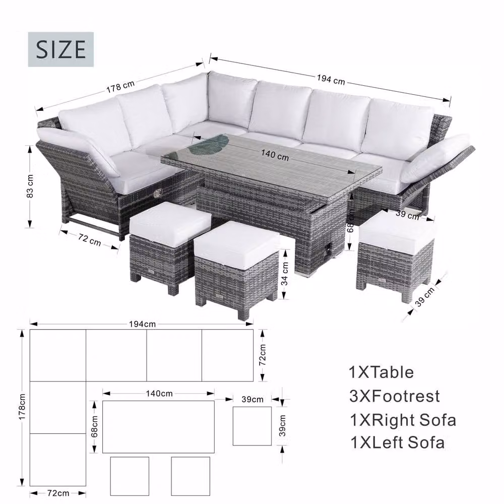 Direct Wicker Grey L-Shape Outdoor Sofa Set with Ottoman and Coffee Table in Powder Coated Aluminium – 2