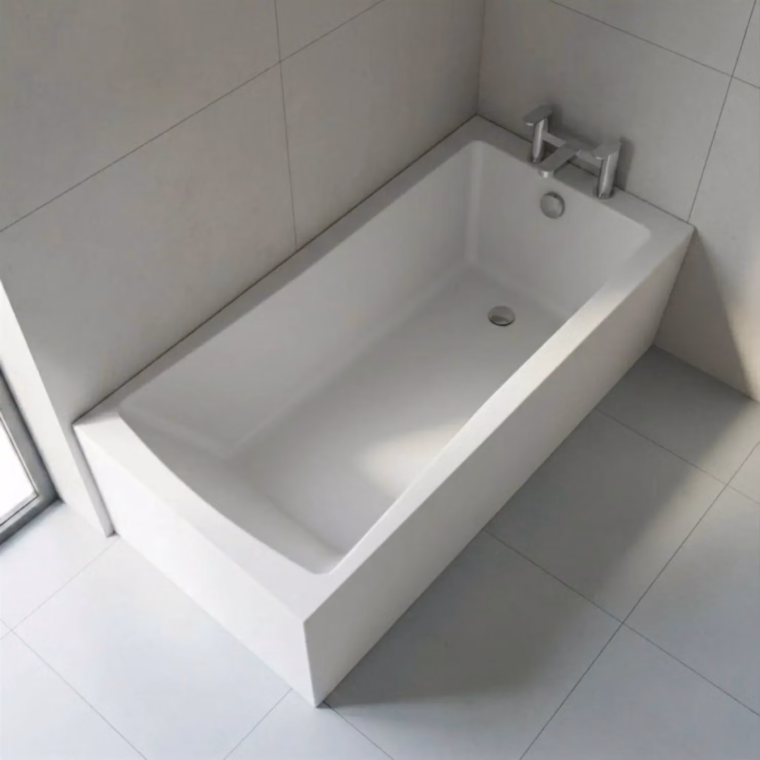 Balterley Modern Single Ended Straight Rectangular Acrylic Shower Bath with Apron and Leg Set, White, W: 1400 mm, D: 700 mm – 3