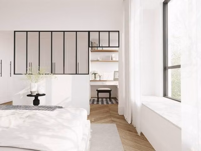 Vente-unique Studio-Style Glass Panel in Powder Coated Aluminium, Black, W: 180 cm, H: 105 cm