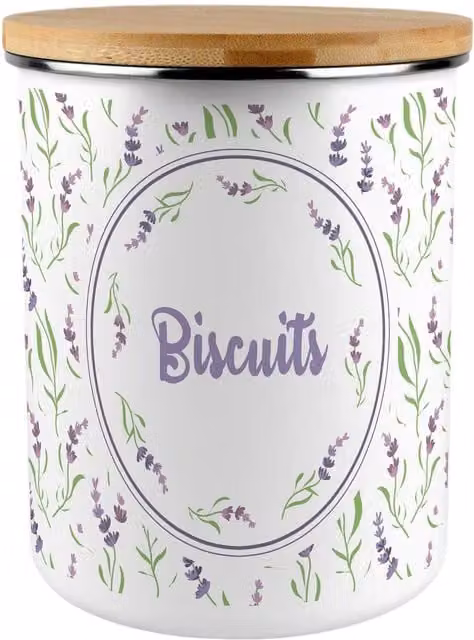 Purely Home Floral Enamel Metal Biscuit Tin in Purple and White