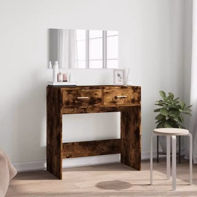 Berkfield Home Modern Dressing Table with Mirror in Smoked Oak Brown, W/D/H: 80 x 39 x 80 cm – 1