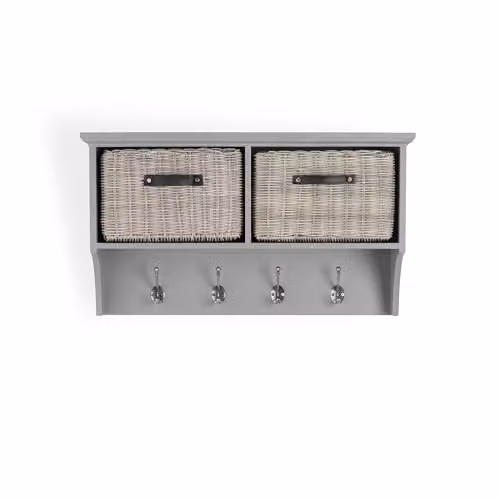 Tetbury Wall Mounted Coat Rack with Storage Baskets in Dove Grey, Small