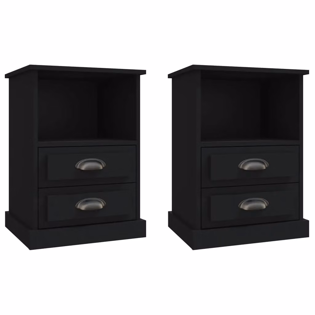 Berkfield Home Set of 2 Black Classic Bedside Cabinets W/D/H: 43 x 36 x 60 cm – 2