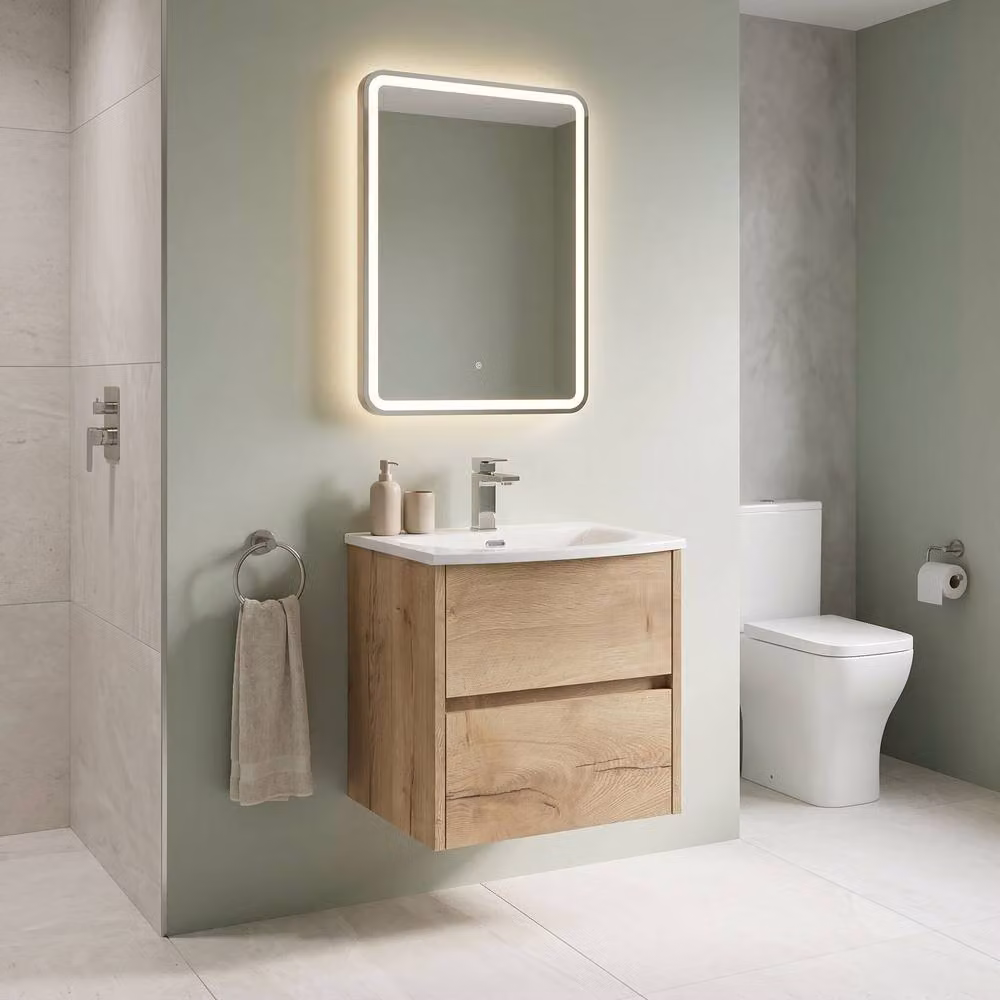 Balterley Chartley 2 Drawer Wall Hung Vanity Basin Unit in Autumn Oak Brown, Width: 50 cm – 2