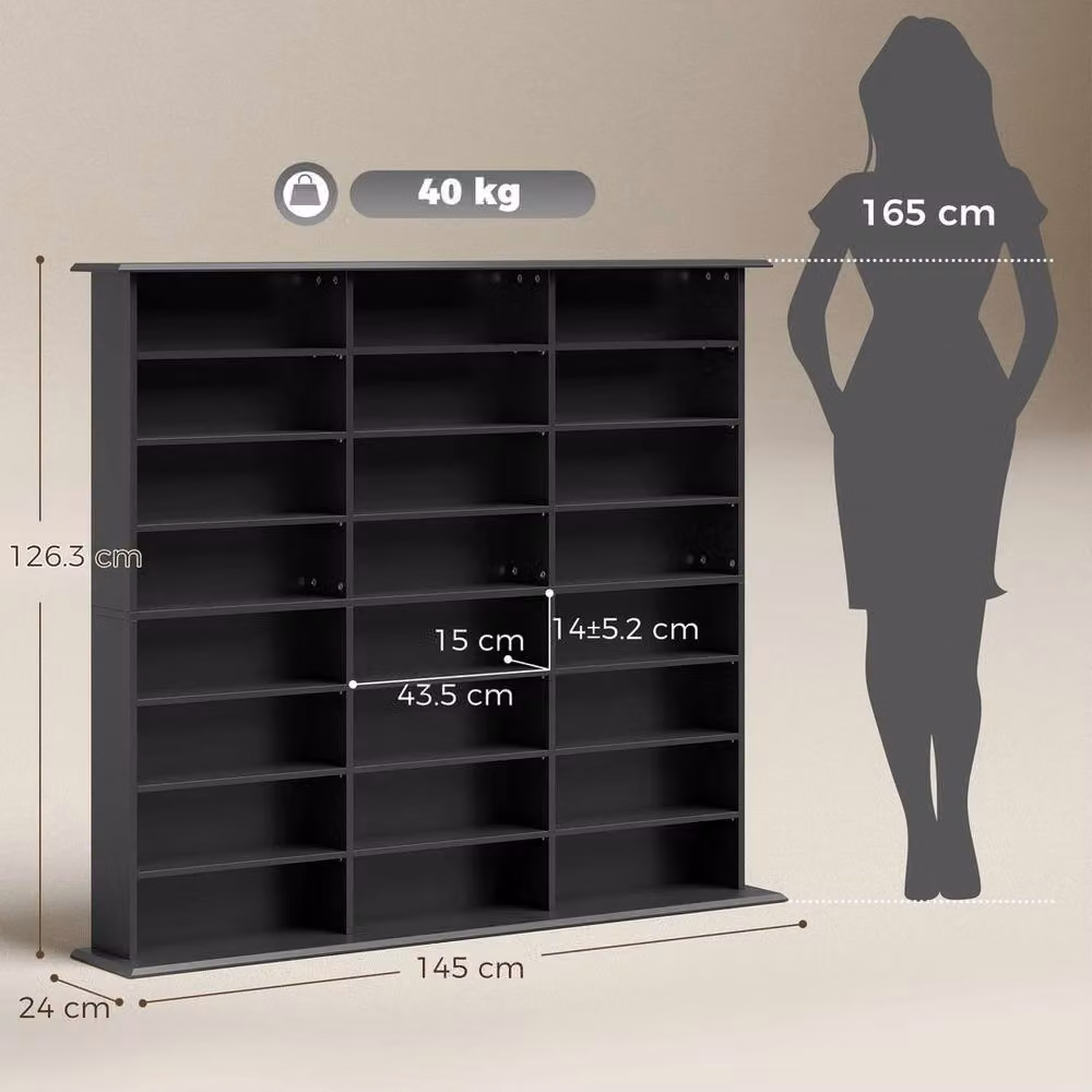 NESTLUNE Black Media Storage Unit with 24 Compartments, W: 100 cm, D: 15 cm, H: 15 cm – 2