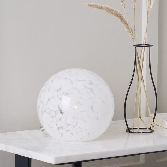 Pacific Lifestyle Modern White Speckled Glass Spherical Tabletop Lamp