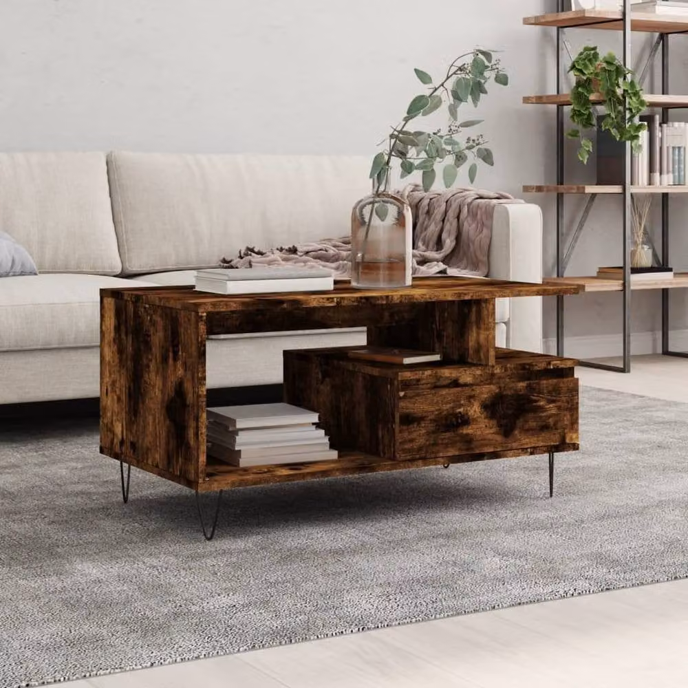 Berkfield Home Modern Coffee Table in Smoked Oak Brown, W/D/H: 90 x 49 x 45 cm – 2