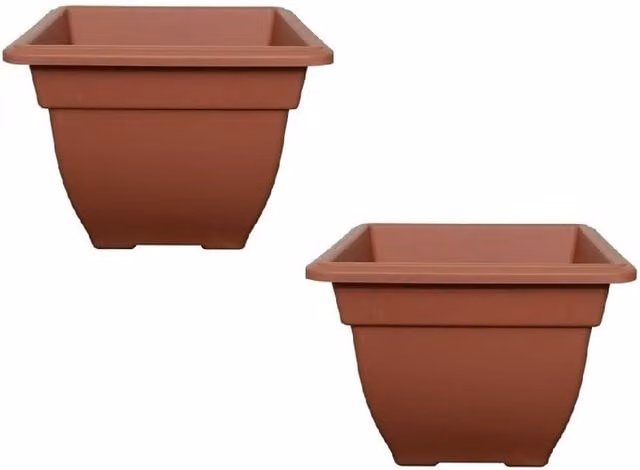 Whitefurze Large Square Bell Planter in Brown Plastic, Width: 38 cm