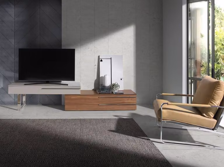 Angel Cerda Walnut-Veneer TV Unit with Chrome Legs in Brown and Beige MDF