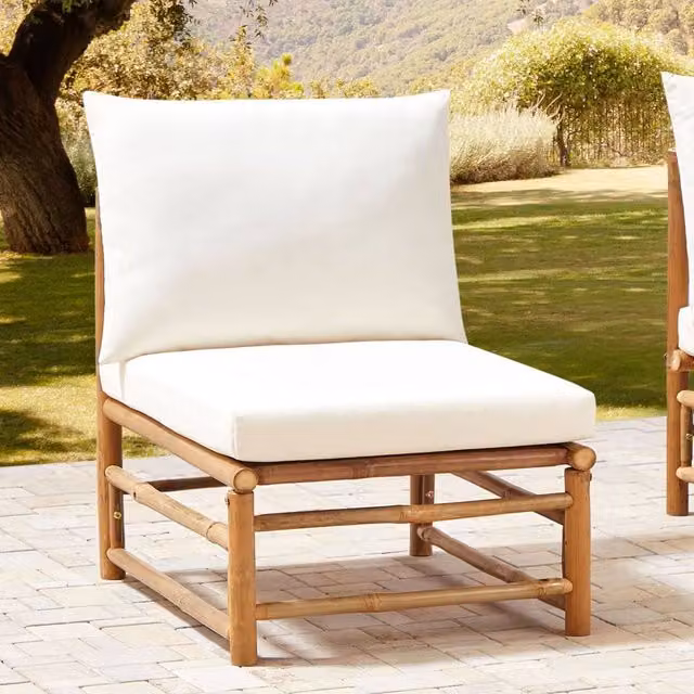 Wyld and Coco 1-Seat Modular Bamboo Chair with White Polyester Cushion
