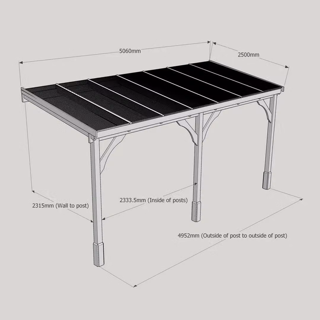 Rutland County Garden Furniture Ltd Polycarbonate Roof Wood Carport, W: 506 cm, D: 250 cm, Rustic Brown and Light Green – 4