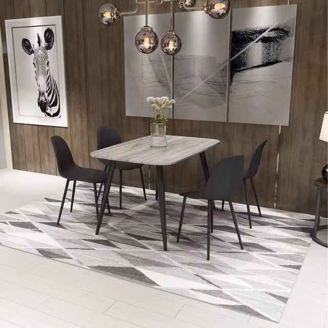 Core Products Ltd Aspen Rectangular Oak Effect Dining Table and 4 Black Curve Plastic Chairs Set