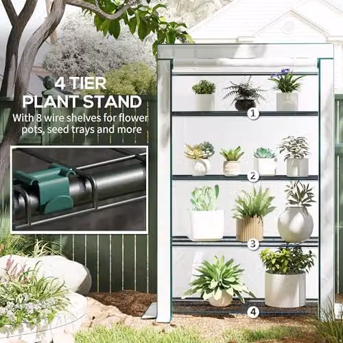 Outsunny 4 Tier Lean-to Mini Greenhouse, Green, W/D/H: 110 x 50 x 171 cm – 4