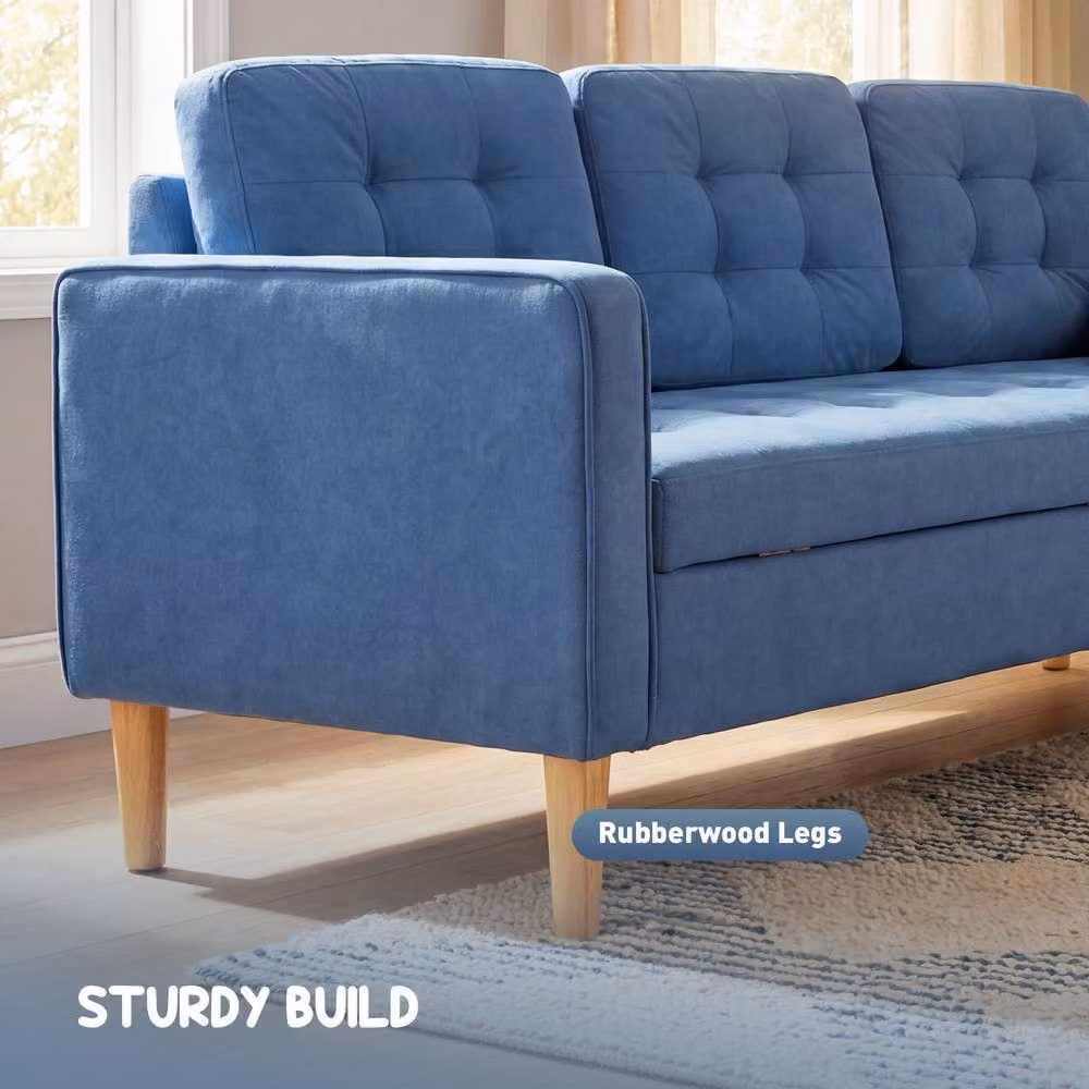 STILVORA Blue Fabric Upholstered Sofa with Solid Wood Frame and Hidden Storage – 5