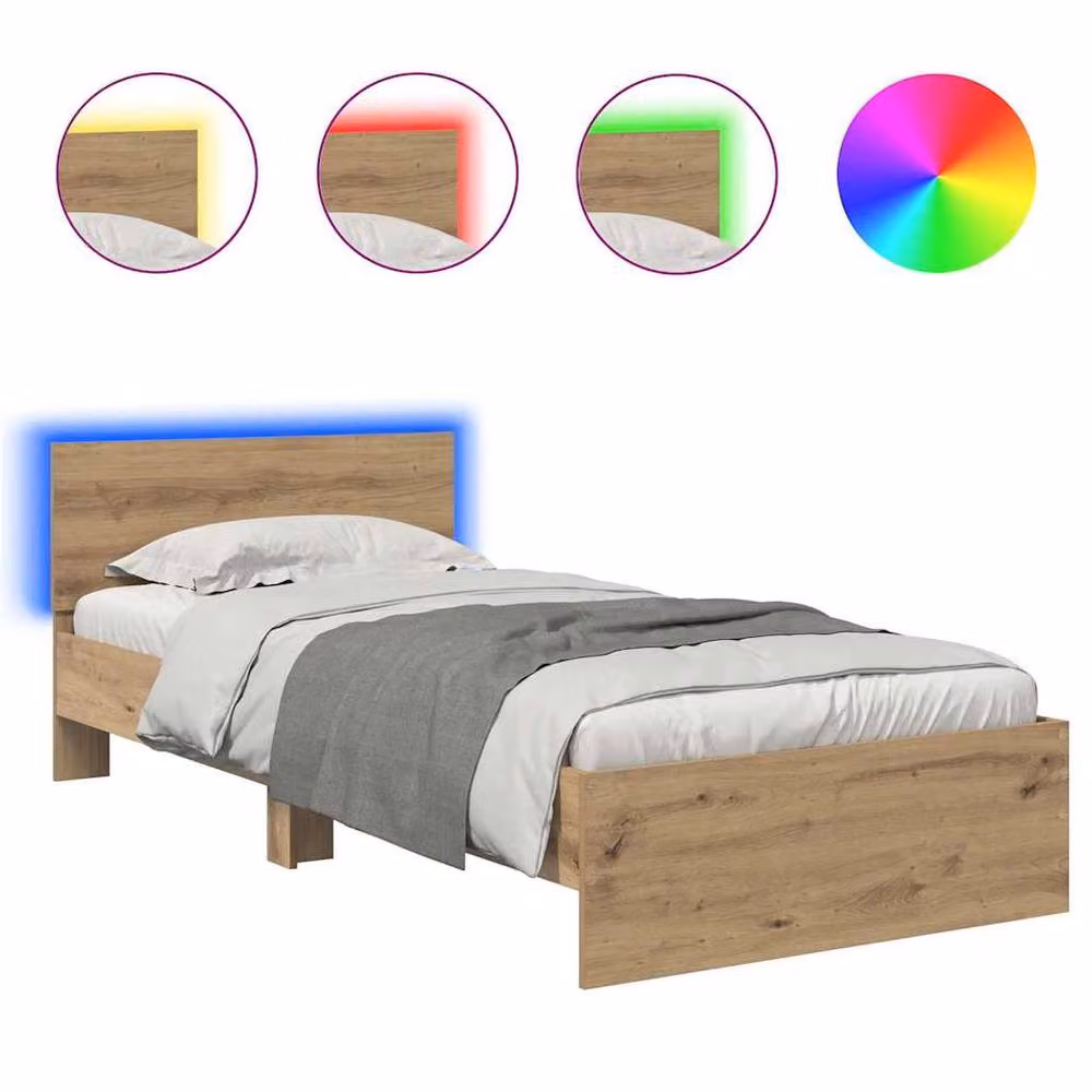 Berkfield Home Artisan Oak Bed Frame in Brown, Engineered Wood, W/D/H: 90 x 200 cm – 2