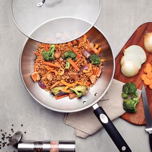 Tramontina Stainless Steel Wok with Glass Lid, Silver, 3.3 l – 3