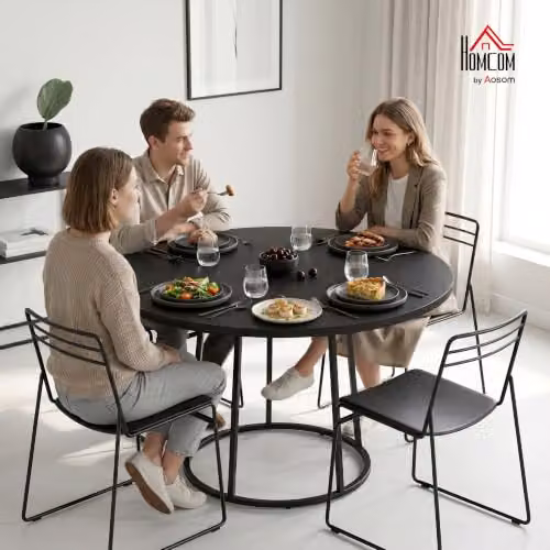 HOMCOM Modern Industrial Round Dining Table in Black, Diameter: 120 cm – 2