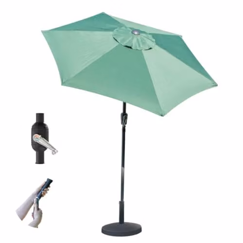 GardenKraft Outdoor Garden Parasol in Dark Green with Tilt and Crank Mechanism, 6 Steel Ribs and UPF 30 Protection