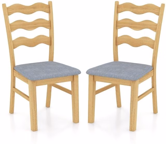 Set of 2 Costway Rustic Dining Chairs with Curved Backrest in Blue Fabric and Wood