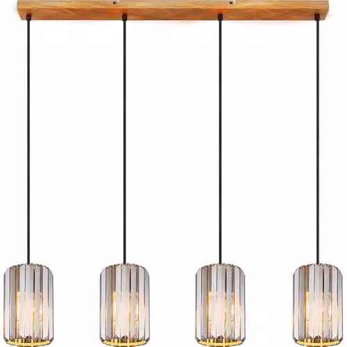Netlighting Run Bar Pendant Light in Brown with Smoke Crystal and Wood Effect, W/D/H: 88 x 13.5 x 120 cm – 1