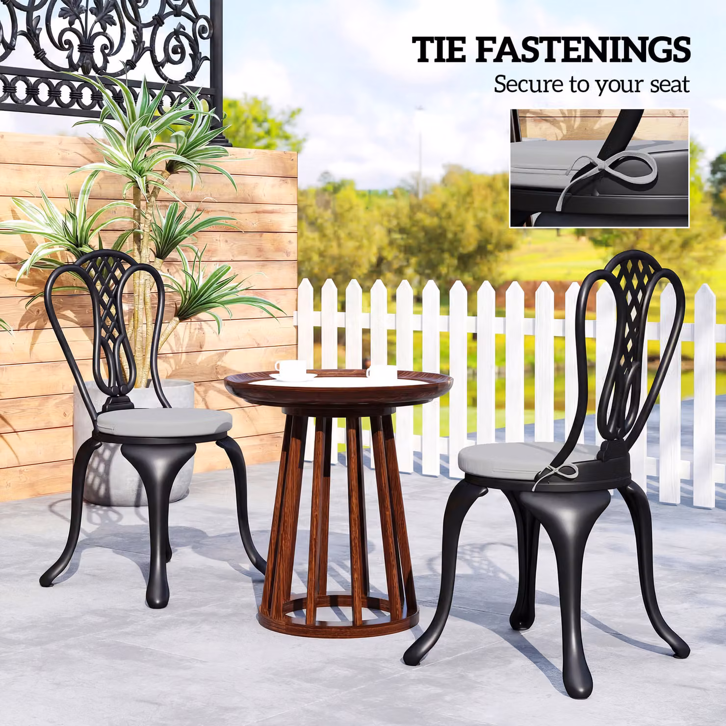 Outsunny Set of 4 Round Outdoor Bistro Chair Cushions in Light Grey, W/D/H: 41 x 41 x 5 cm – 4