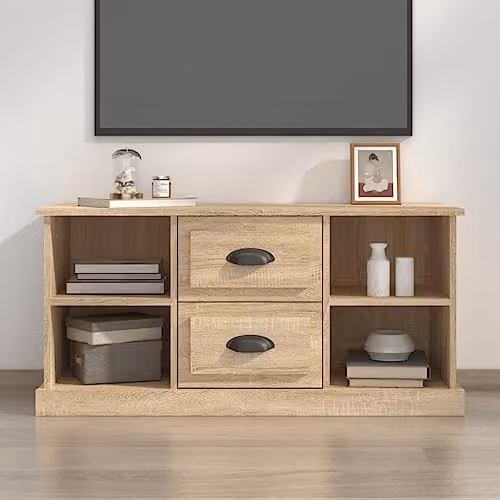 vidaXL Modern TV Cabinet in Concrete Grey, Engineered Wood, W: 99.5 cm, D: 35.5 cm, H: 48 cm – 1