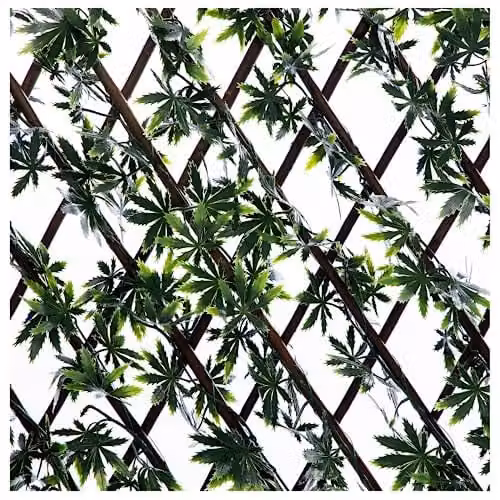 Ark Mat Expanding Wooden Trellis Artificial Hedge Privacy Screen in Green and Multicolour, W: 200 cm, H: 100 cm