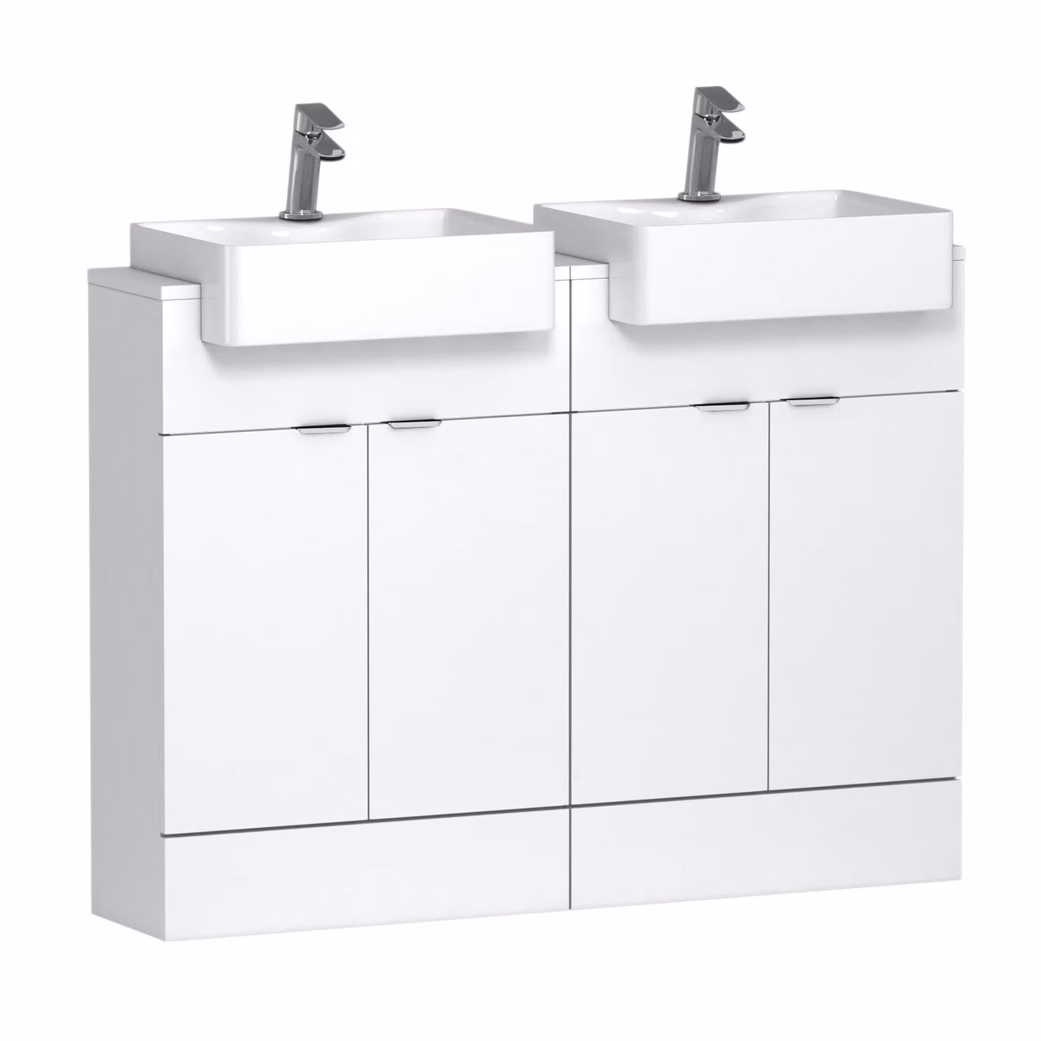 Royal Bathrooms Elena Gloss White 4 Door Floor Standing Vanity Sink Unit with Semi Recessed Double Basin, W: 120 cm