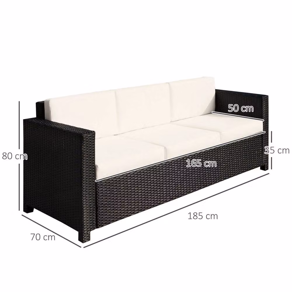 Outsunny 3 Seater Rattan Wicker Sofa with Cushions in Black – 3