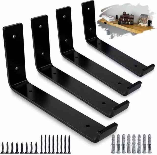 EONLION Black Matt Iron Rustic Scaffold Shelf Brackets, Pack of 4 – 1