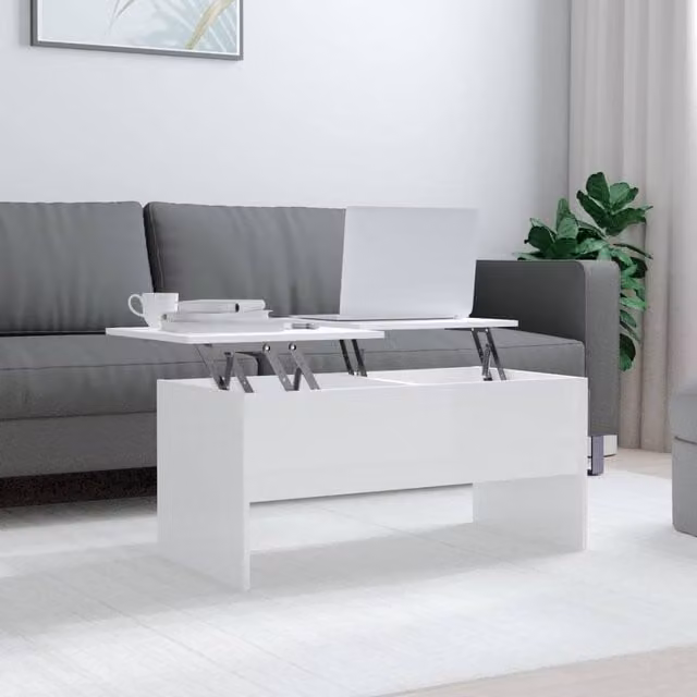 Berkfield Home Modern High Gloss White Rectangular Coffee Table with Lift Mechanism, W: 102 cm, D: 50.5 cm, H: 46.5 cm