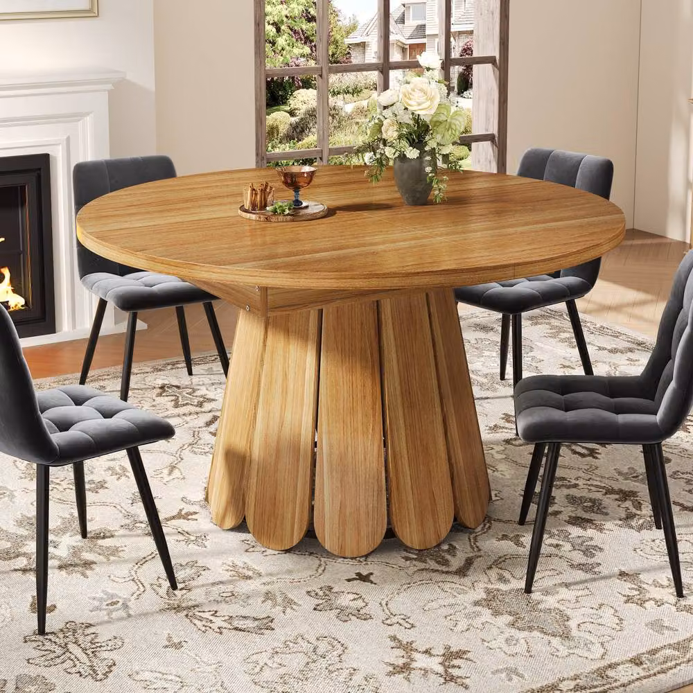Rolipo Extendable Round to Oval Dining Table in Brown Wood Effect, W/D/H: 118 x 118 x 76 cm (Extends to 158 cm) – 2