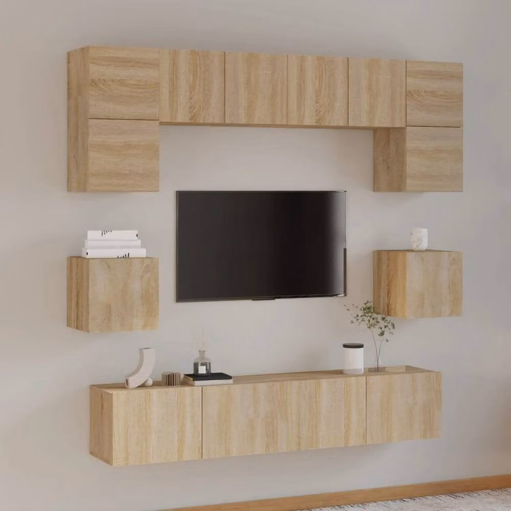 Berkfield Home Classic 8 Piece TV Cabinet Set in Sonoma Oak and Beige Engineered Wood – 1