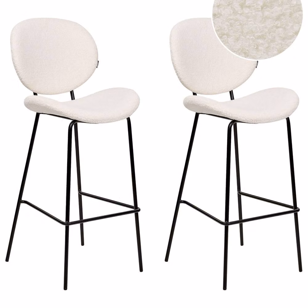 Wyld Haus Set of 2 White Boucle Armless Bar Chairs with Black Metal Legs – 2