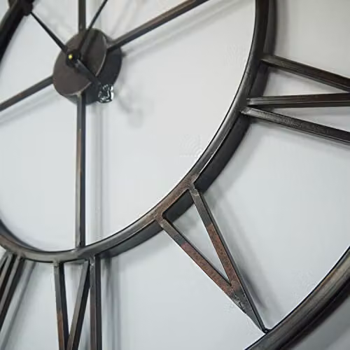 WALPLUS Bronze Wrought Iron Roman Numeral Wall Clock, Silent Metal Minimalist Design, W/D/H: 76 x 76 x 5 cm – 5